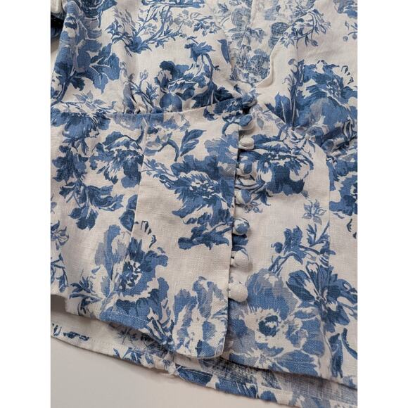 Reformation Aryn Linen Floral Top Balloon Sleeves Size 4 Romantic - Picture 8 of 15